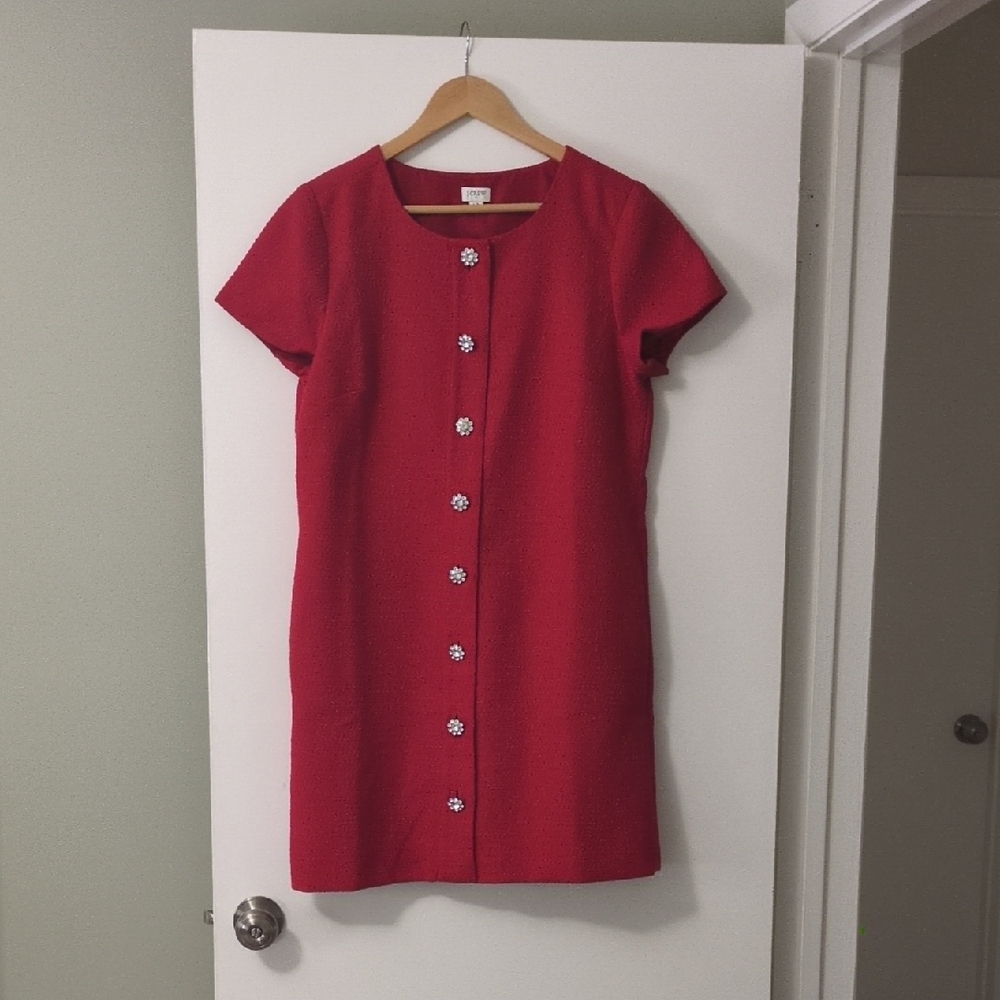 J. Crew Factory Red Mini Dress with Floral Buttons